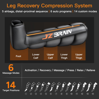 JZBRAIN Cordless Leg Compression Massager for Circulation : Sequential Compression Boots for Massage Therapy & Fast Recovery - 8 Intensity, 6 Modes, 14 Positions for Athletes & Gym, FSA-HSA (Medium)