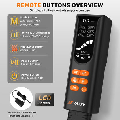 JZBRAIN Air Compression Leg Recovery Boots : Sequential Full Leg Compression Massager System for Muscle Relaxation & Relief - 11 Intensity 6 Modes 3 Heat for Athletes & Gym (Medium)