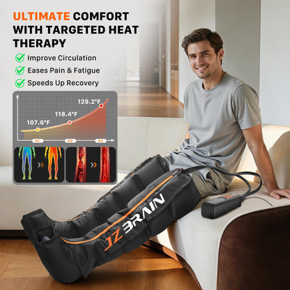 JZBRAIN Air Compression Leg Recovery Boots : Sequential Full Leg Compression Massager System for Muscle Relaxation & Relief - 11 Intensity 6 Modes 3 Heat for Athletes & Gym (Medium)