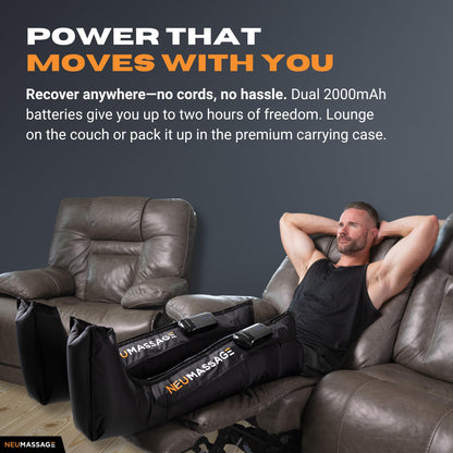 NEUMASSAGE Professional Leg Compression Massager Recovery System | Cordless Rechargeable Air Recovery Boots with Sequential Compression | Fast Recovery & Improved Circulation [Medium, Black]